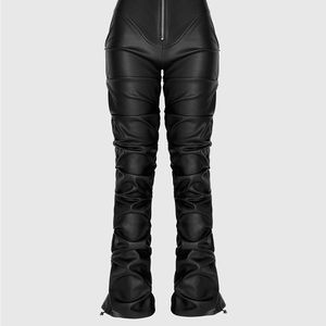 Maniere de Voir Tacked Vegan Leather Flared Trousers